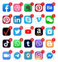 Popular social media and other app icons with notifications