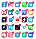 Popular social media and other app icons with notifications