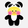 Popular soft toy yellow duck lalafanfan in kigurumi panda and round glasses
