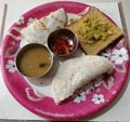 Popular south indian homemade masala dosa sambar chutney