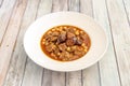 Popular Spanish stew of tripe with chickpeas and pieces of chorizo