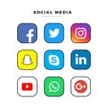 Popular square social media : Facebook, Twitter, Instagram, Snapchat, LinkedIn, Skype, Google , WhatsApp, Yo