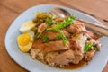 Popular Thai food of Stewed pork leg on rice