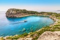 tourist attraction on Rhodes island - azure lagoon known as Anthony Quinn Bay. Sea travel and summer paradise concept