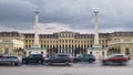 Popular tourist attraction Schonbrunn palace front entrance with columns, timelapse.