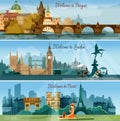 Popular touristic cities flat banners set Royalty Free Stock Photo