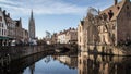 Popular touristic destination medieval historic city Brugge in West Flanders in the Flemish Region of Belgium. Brugge streets and