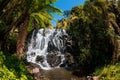 Popular touristic waterfall with tropical plants in Urubici