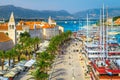 Trogir old town and harbor with moored boats, Dalmatia, Croatia