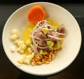 Popular tuna fish ceviche dish in Peruvian restaurant