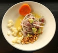 Popular tuna fish ceviche dish in Peruvian restaurant