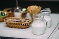 Popular Ukrainian dishes on the table, Milk Royalty Free Stock Photo