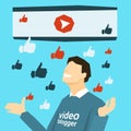 Popular Video Blogger With Like Thumb Up