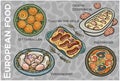 Popular Western & Central European Food Set. Hand-drawn & Vector Royalty Free Stock Photo