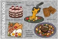 Popular Western & Central European Food Set. Hand-drawn & Vector Royalty Free Stock Photo