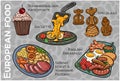 Popular Western & Central European Food Set. Hand-drawn & Vector Royalty Free Stock Photo