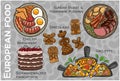 Popular Western & Central European Food Set. Hand-drawn & Vector Royalty Free Stock Photo