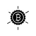 Popularity of bitcoin black icon concept. Popularity of bitcoin flat vector symbol, sign, illustration.