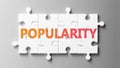 Popularity complex like a puzzle - pictured as word Popularity on a puzzle pieces to show that Popularity can be difficult and