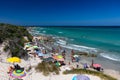 A populated beach in Salento, Puglia