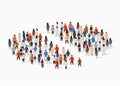 Population demographics report, pie chart composed of people. Separate group.