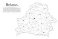 Belarus communication network map. Vector low poly image of a global map with lights in the form of cities