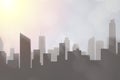 Population grown and city planning. Highrise urban development and skyline with sun in evening with copyspace for text. Building