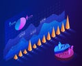 Population growth by gender. Infographic blue isometric template. Vector illustration