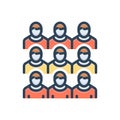 Color illustration icon for Population, populace and crowd