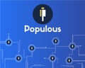 Populous cryptocurrency blockchain circuit on blue background