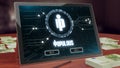 Populous cryptocurrency logo on the pc tablet display. 3D illustration
