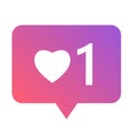 popup notification in social mobile media bubble icon with heart and number one for new like. concept of illustration app icon Royalty Free Stock Photo