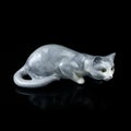 porcelain antique blue cat. vintage figurine of gray cat