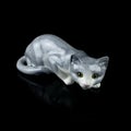 Porcelain antique blue cat. vintage figurine of gray cat Royalty Free Stock Photo