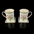 Porcelain antique cup with saucer. vintage hand painted ceramic tea set.