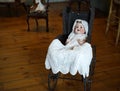 Victorian baby doll in antique stroller Royalty Free Stock Photo