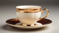 a porcelain coffee cup with a saucer, capturing the reflections of the coffee\'s surface against a neutral background Royalty Free Stock Photo