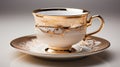 a porcelain coffee cup with a saucer, capturing the reflections of the coffee\'s surface against a neutral background Royalty Free Stock Photo