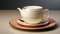 a porcelain coffee cup with a saucer, capturing the reflections of the coffee\'s surface against a neutral background Royalty Free Stock Photo