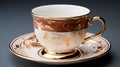 a porcelain coffee cup with a saucer, capturing the reflections of the coffee\'s surface against a neutral background Royalty Free Stock Photo