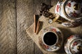 Porcelain coffee cup on wooden table Royalty Free Stock Photo