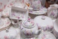 porcelain dishware set with floral design Royalty Free Stock Photo