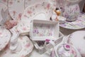 porcelain dishware set with floral design Royalty Free Stock Photo