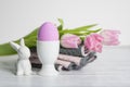 Porcelain Egg Cups with pink Easter egg Royalty Free Stock Photo