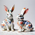 Porcelain figurines cute rabbit. Sculptures made of porcelain and earthenware. Miniature figurines made of ceramics