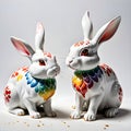 Porcelain figurines cute rabbit. Sculptures made of porcelain and earthenware. Miniature figurines made of ceramics