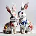 Porcelain figurines cute rabbit. Sculptures made of porcelain and earthenware. Miniature figurines made of ceramics