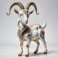 Porcelain figurines goat. Sculptures made of porcelain and earthenware. Miniature figurines made of ceramics