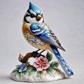 Porcelain figurines The bluebird bird. Sculptures made of porcelain and earthenware. Miniature figurines made of ceramics