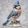 Porcelain figurines The bluebird bird. Sculptures made of porcelain and earthenware. Miniature figurines made of ceramics